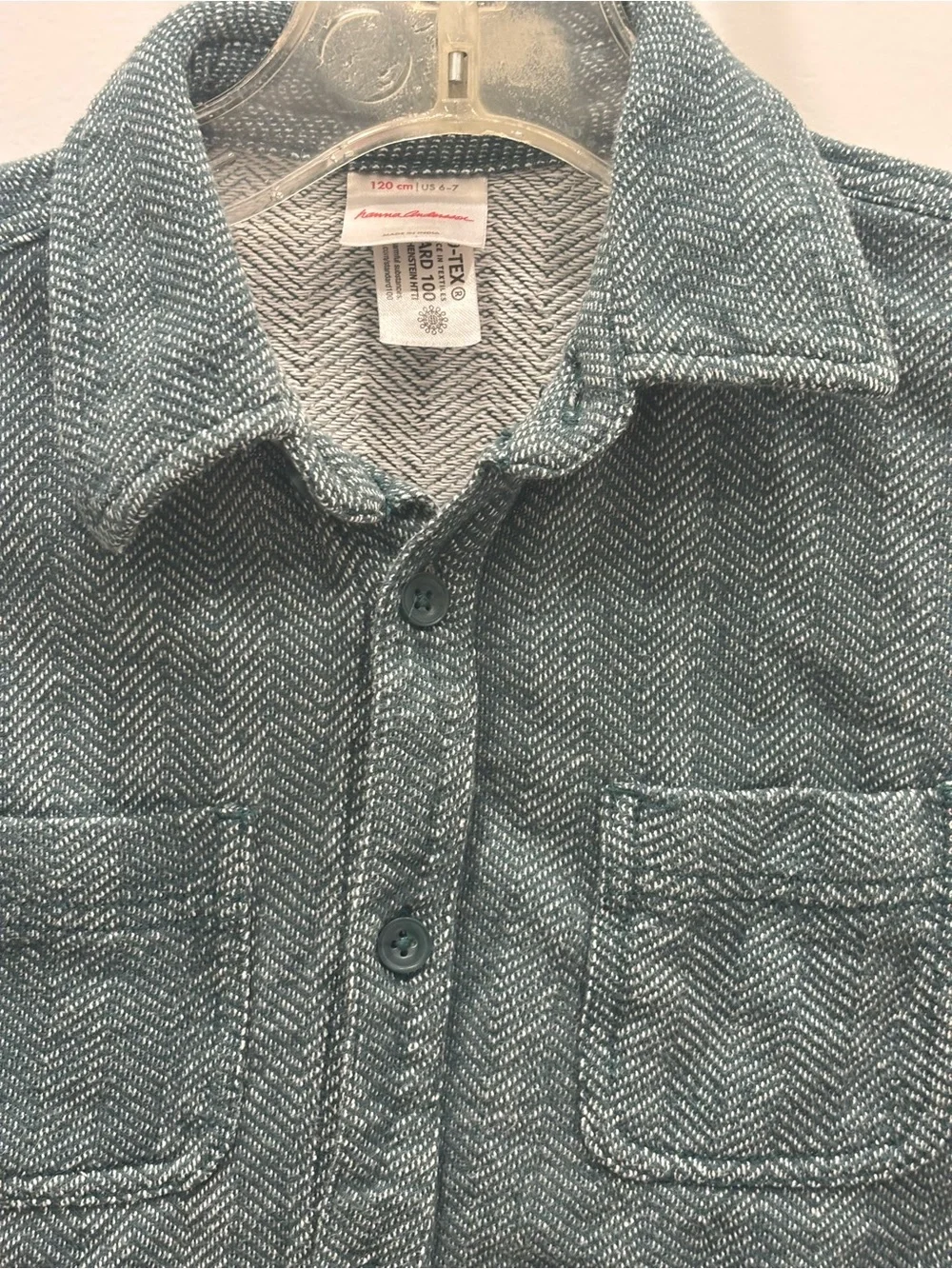 Hanna Andersson Teal Herringbone Button-Down Shirt